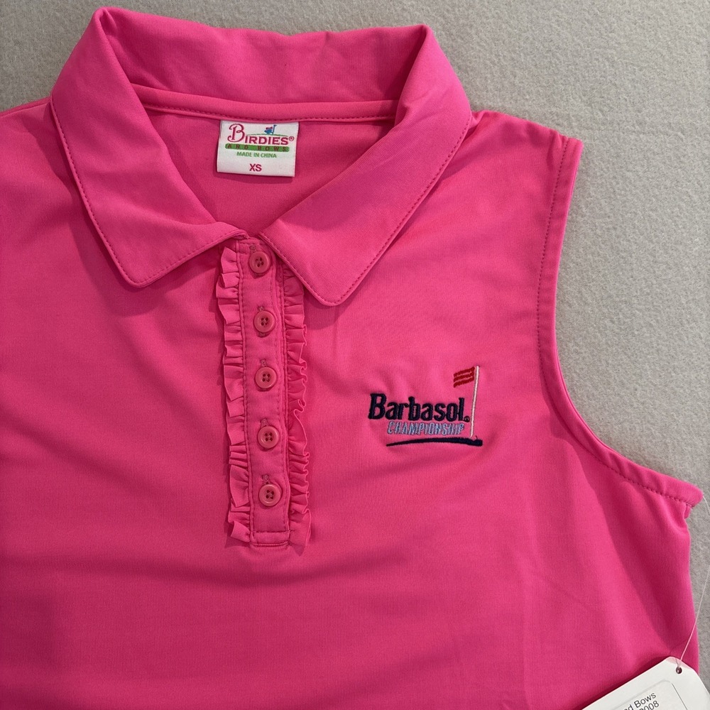 NWT Birdies & Bows XS PINK BARBASOL CHAMPIONSHIP "High Golf" Polo Ruffled Womens - Picture 3 of 7